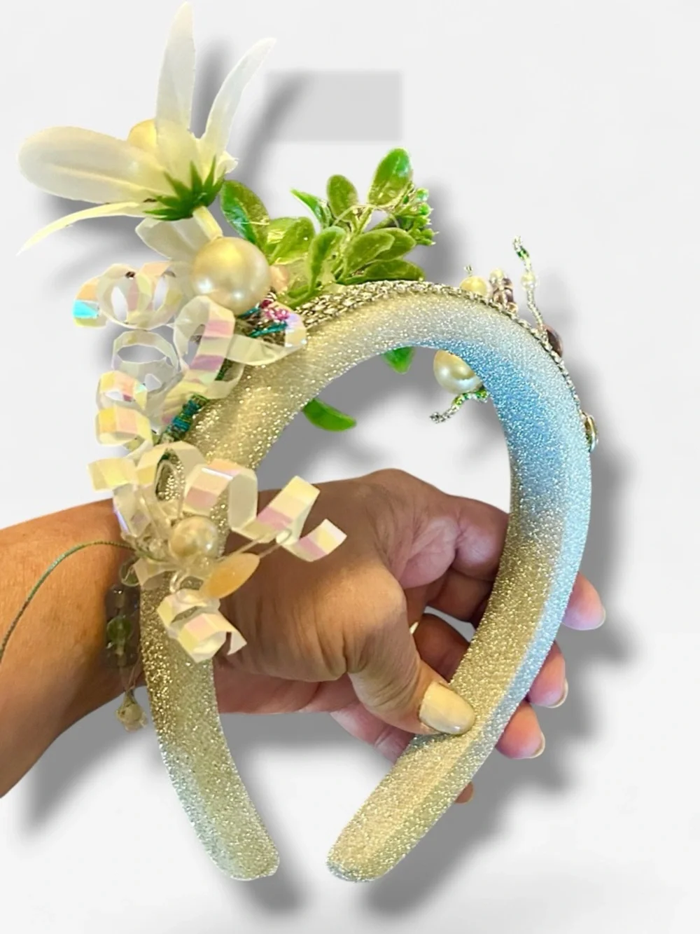 NEW Upcycled Artisan Beaded Floral Festival Crown Wearable Art Hair Accessory OS